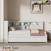 Bellemave® Twin Size Wood Daybed with Storage Shelves, USB and Trundle - Bellemave